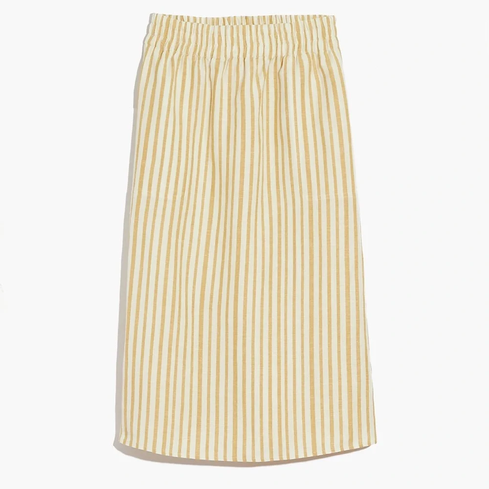MADEWELL Smocked-Waist Midi Skirt in Stripe‎